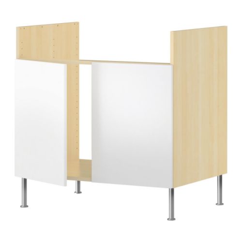 AKURUM Base f/DOMSJÖ one bowl sink birch effect, Abstrakt high gloss white IKEA