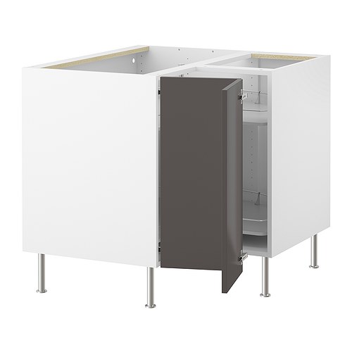 AKURUM Corner base cabinet with carousel IKEA 2 swivel shelves; maximize the use of the corner space and make the contents easy to view and reach. 