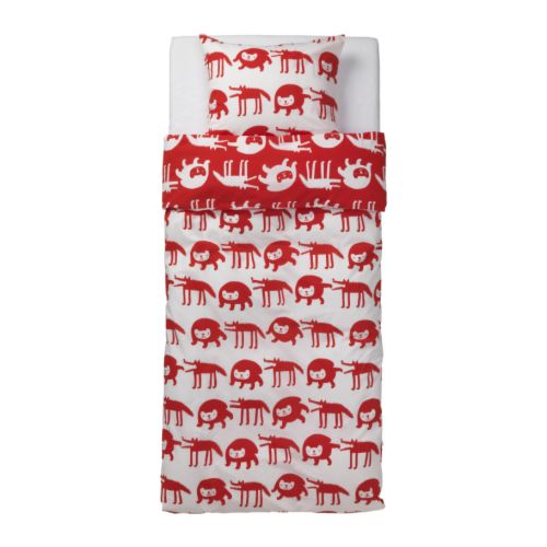 IKEA Kids Childrens Ulven Red TWIN DUVET COVER SET Animals NEW 100