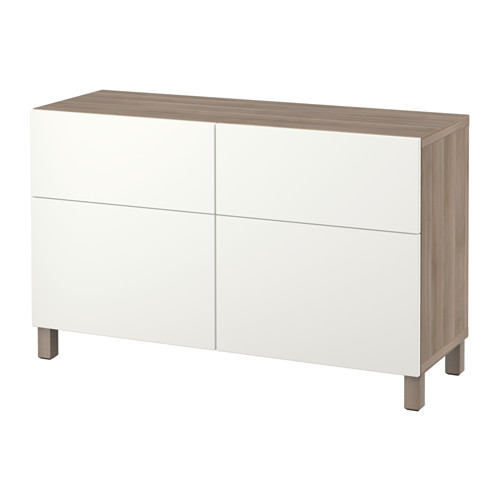 BESTÅ Storage combination w doors/drawers walnut effect light gray