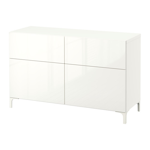 BESTÅ Storage combination w doors/drawers white/Selsviken highgloss