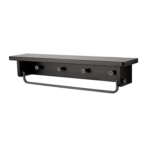 HJÄLMAREN Towel hanger/shelf blackbrown stain, IKEA