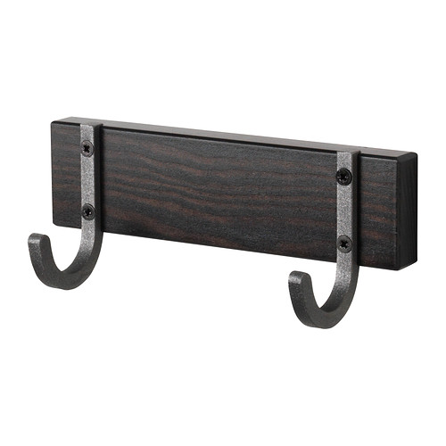 HJÄLMAREN Towel rack with 2 hooks blackbrown stain, IKEA