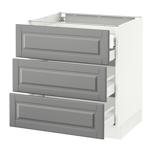 SEKTION Base w/3 fronts & 4 drawers white, Ma, Bodbyn gray
