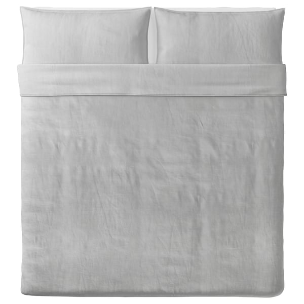 BERGPALM غطاء لحاف و ٢ غطاء مخدة, رمادي/شريط, 240x220/50x80 سم