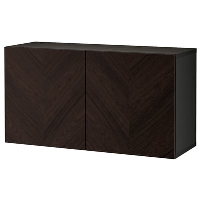 BESTÅ وحدة أرفف مع أبواب, أسود-بني Hedeviken/بني غامق قشرة سنديان مصبوغ, ‎120x42x64 سم‏