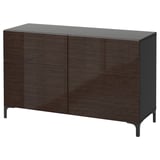 BESTÅ تشكيلة تخزين مع أبواب/ أدراج, أسود-بني/Selsviken بني/لامع, ‎120x42x74 سم‏