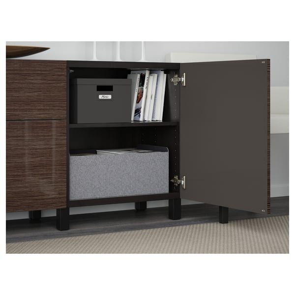 BESTÅ تشكيلة تخزين مع أدراج, أسود-بني/Selsviken/Stubbarp بني/لامع, 180x42x74 سم