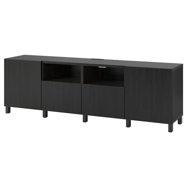 BESTÅ طاولة تلفزيون مع أبواب وأدراج, أسود-بني/Lappviken/Stubbarp أسود-بني, ‎240x42x74 سم‏