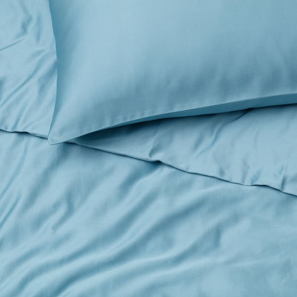 BJÖRKAL غطاء لحاف و ٢ غطاء مخدة, أزرق, 240x220/50x80 سم