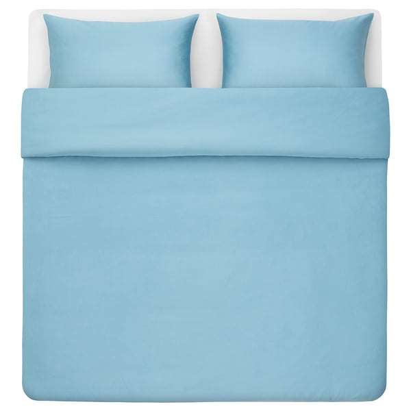 BJÖRKAL غطاء لحاف و ٢ غطاء مخدة, أزرق, 240x220/50x80 سم