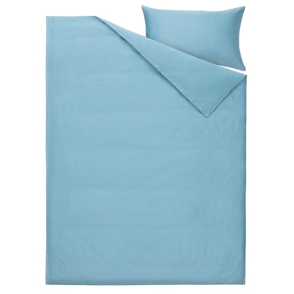 BJÖRKAL غطاء لحاف و غطاء مخدة, أزرق, 150x200/50x80 سم