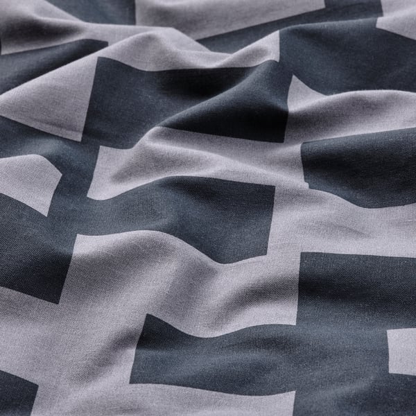 BLÅSKATA غطاء لحاف و غطاء مخدة, رمادي/أسود نقش, 150x200/50x80 سم