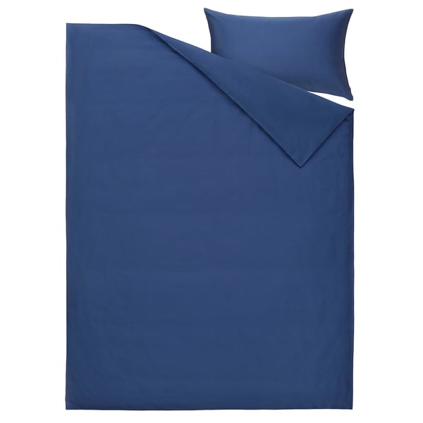 BLODNÄVA غطاء لحاف و غطاء مخدة, أزرق غامق, 150x200/50x80 سم