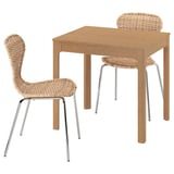 EKEDALEN / ÄLVSTA طاولة وكرسيان, سنديان/خيزران طلاء كروم, ‎80/120 سم‏