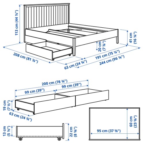 GULLABERG هيكل سرير بصندوقيّ تخزين, رمادي/Luröy, 180x200 سم