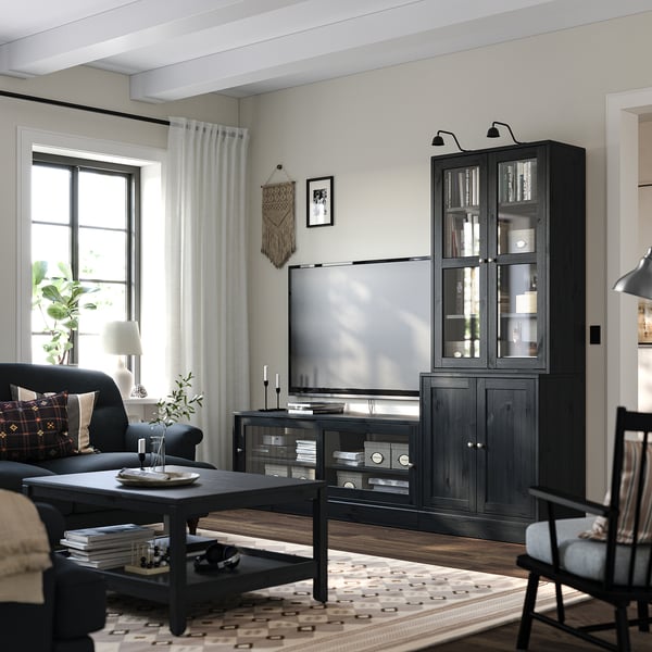 HAVSTA تشكيلة تخزين تلفزيون/أبواب زجاجية, أسود, 241x47x212 سم