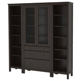 HEMNES تشكيلة تخزين مع أبواب/ أدراج, أسود-بني/زجاج شفاف, ‎188x197 سم‏