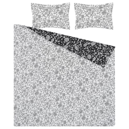 IDALINNEA طقم لحاف, أبيض/رمادي, 240x220/50x80 سم