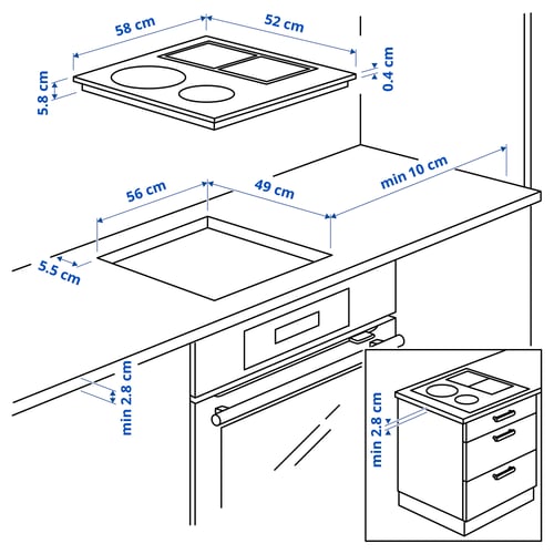 KOLSTAN موقد حث, IKEA 500 أسود, 58 سم