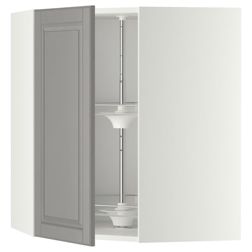 METOD خزانة حائط ركنية مع درج دوار, أبيض/Bodbyn رمادي, 68x80 سم