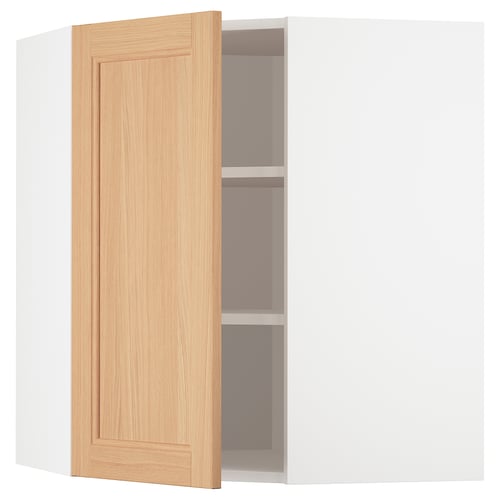 METOD خزانة حائط زاوية مع أرفف, أبيض/Vedhamn سنديان, 68x80 سم