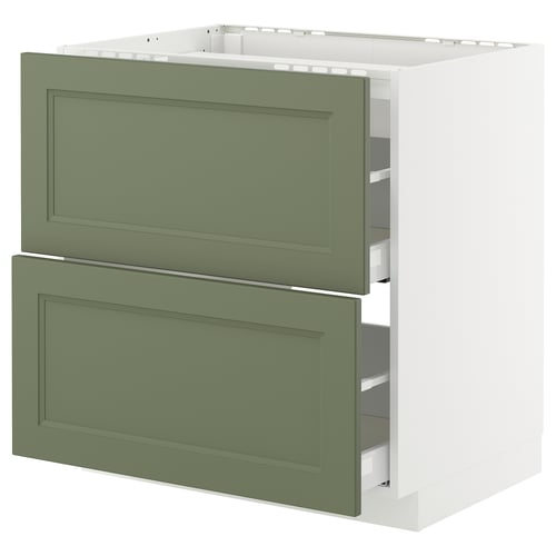 METOD / MAXIMERA خزانة قاعدة لموقد/2 واجهات/2 أدراج, أبيض/Axstad رمادي-أخضر, 80x60 سم