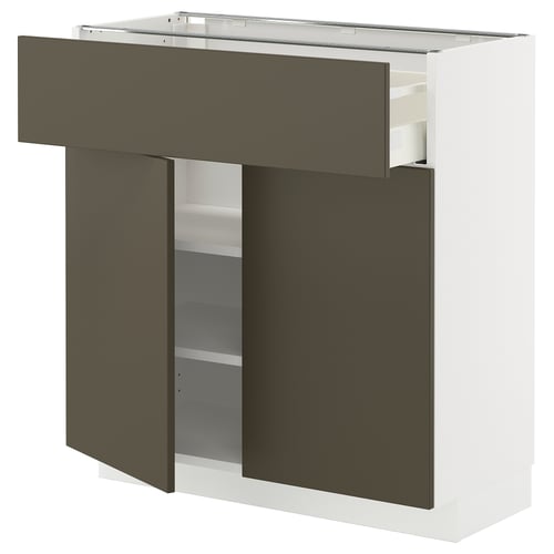 METOD / MAXIMERA خزانة قاعدة مع درج/بابين, أبيض/Havstorp بيج-بني, 80x37 سم