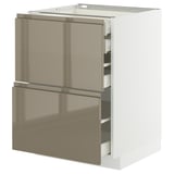METOD / MAXIMERA خزانة قاعدة2واجه/2 منخفض/1وسط/1علوي, أبيض/Voxtorp بني-رمادي غامق لامع, ‎60x60 سم‏