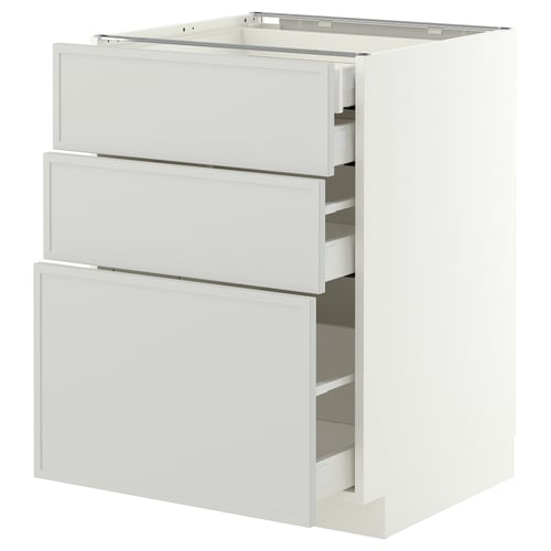 METOD / MAXIMERA خزانة قاعدة 3 واجهة/2منخفض/1وسط/1, أبيض/Aspudden رمادي فاتح, 60x60 سم