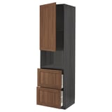 METOD / MAXIMERA خزانة عالية لميكروويف مع باب/درجين, أسود Enköping/بني شكل خشب الجوز, ‎60x60x220 سم‏