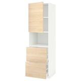METOD / MAXIMERA خزانة عالية لميكروويف مع باب/درجين, أبيض/Askersund مظهر دردار فاتح, ‎60x60x200 سم‏