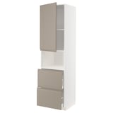 METOD / MAXIMERA خزانة عالية لميكروويف مع باب/درجين, أبيض/Upplöv بيج غامق مطفي, ‎60x60x220 سم‏