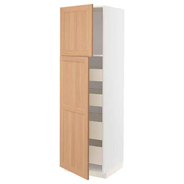 METOD / MAXIMERA خزانة عالية مع بابين/4 أدراج, أبيض/Vedhamn سنديان, ‎60x60x200 سم‏