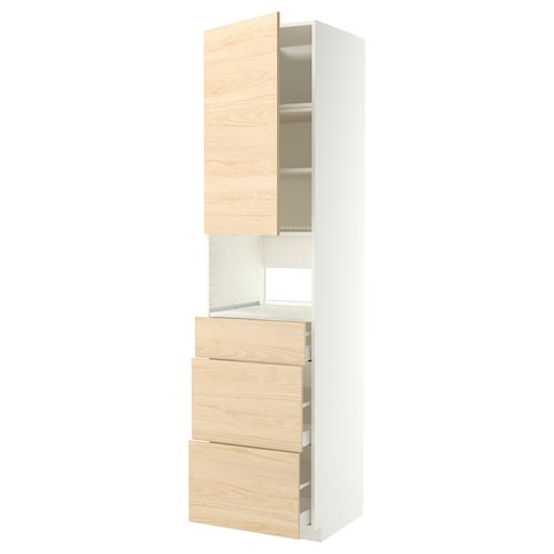 METOD / MAXIMERA خزانة مرتفعة F مزودة بأجهزة مدمجة, أبيض/Askersund مظهر دردار فاتح, 60x60x240 سم