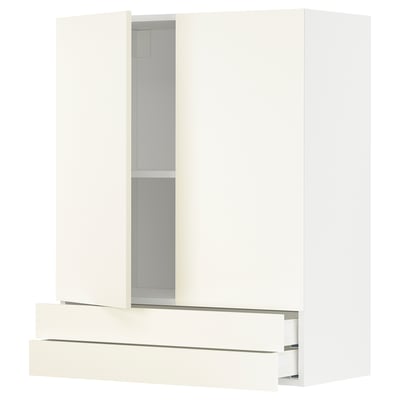 METOD / MAXIMERA خزانة قاعدة بابين/2 أدراج, أبيض/Vallstena أبيض, 80x100 سم