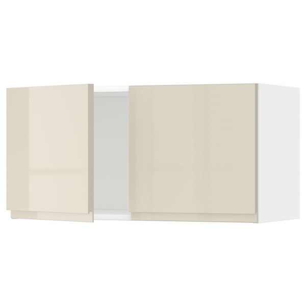 METOD خزانة حائط مع بابين, أبيض/Voxtorp بيج فاتح لامع, 80x40 سم