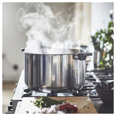 MIDDAGSMAT قدر مع غطاء, زجاج شفاف/ستينلس ستيل, 10 ل