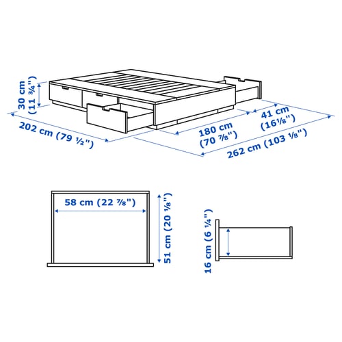 NORDLI هيكل سرير+تخزين, أبيض, 180x200 سم
