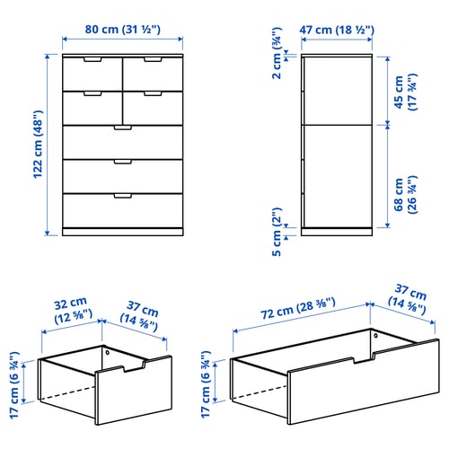 NORDLI خزانة بـ 7 أدراج, أبيض, 80x122 سم