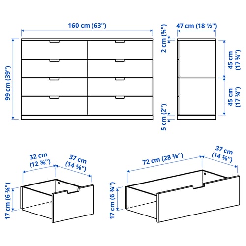 NORDLI خزانة بـ 8 أدراج, أبيض, 160x99 سم