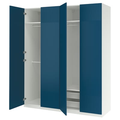 PAX / FYRUDDEN تشكيلة دولاب ملابس., أبيض/أزرق, ‎200x60x236 سم‏