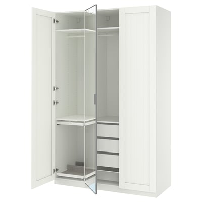 PAX / KAMMARTORP/GULLABERG تشكيلة دولاب ملابس., أبيض زجاج مرايا/رمادي أبيض, 150x60x236 سم