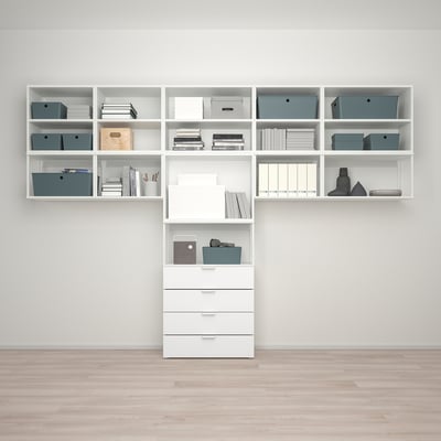 PLATSA دولاب ملابس ٩ أبواب+٤ أدراج, أبيض/Fonnes أبيض, ‎340x42x241 سم‏