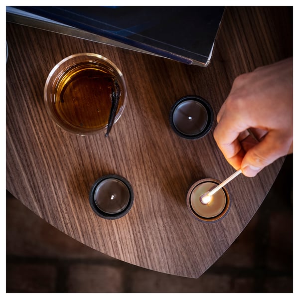 SILKESTRÄD شمع صغير معطّر, جلد وفانيلا/بني, 3.5 س