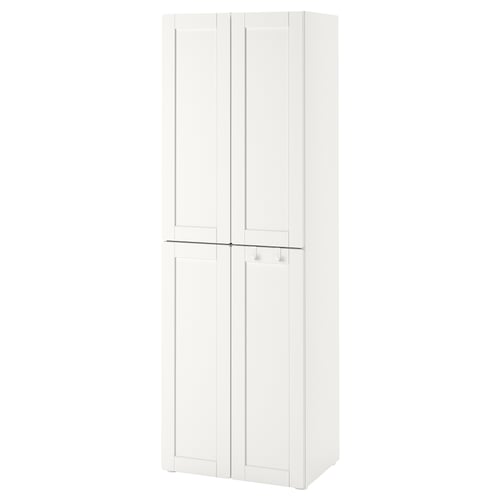 SMÅSTAD / PLATSA دولاب ملابس, أبيض مع إطار/مع ماسورتي تعليق ملابس, 60x42x181 سم
