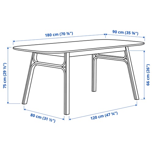 VOXLÖV طاولة طعام, خيزران فاتح, 180x90 سم