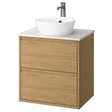 ÄNGSJÖN / KATTEVIK Wash-stnd w drawers/wash-basin/tap, oak effect/white marble effect, 62x49x80 cm
