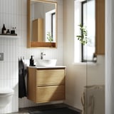 ÄNGSJÖN / KATTEVIK Wash-stnd w drawers/wash-basin/tap, oak effect/white marble effect, 62x49x80 cm