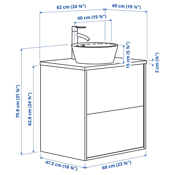 ÄNGSJÖN / KATTEVIK Wash-stnd w drawers/wash-basin/tap, oak effect/white marble effect, 62x49x80 cm